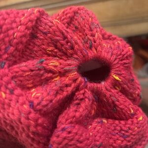 Red Knit Beanie with Multicolor Accents